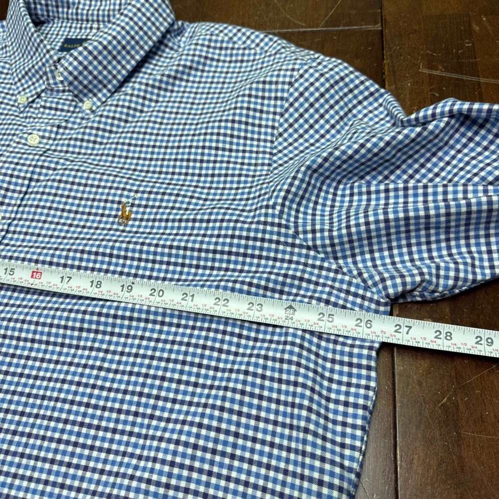 Polo Ralph Lauren Button Shirt Men XXL Blue Gingham Check Plaid Long Sleeve Pony
